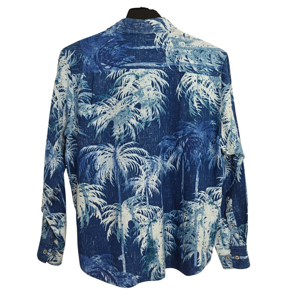 Tommy Bahama Island Zone Linen Shirt Size Medium Blue Indigo Evening Beach Aloha - Picture 10 of 13